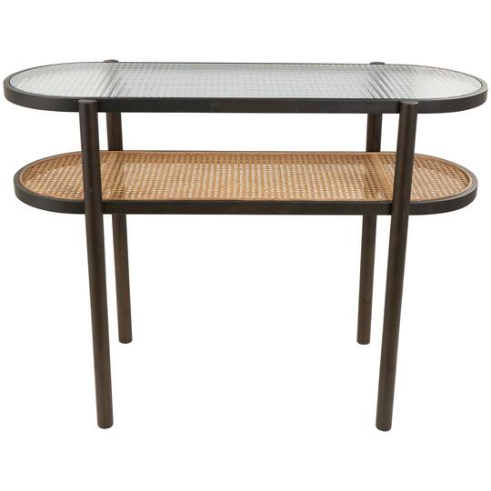 Brown Rattan Console Table with Pressed Tempered Glass Top